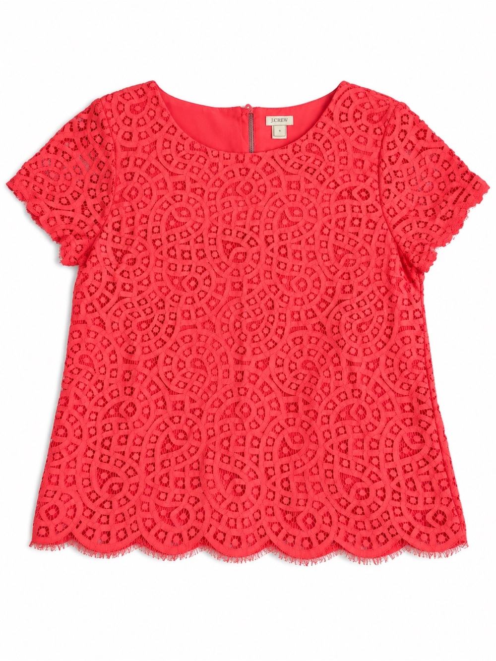 J.Crew Coral Lace Short Sleeve Top Fully Lined Size 10